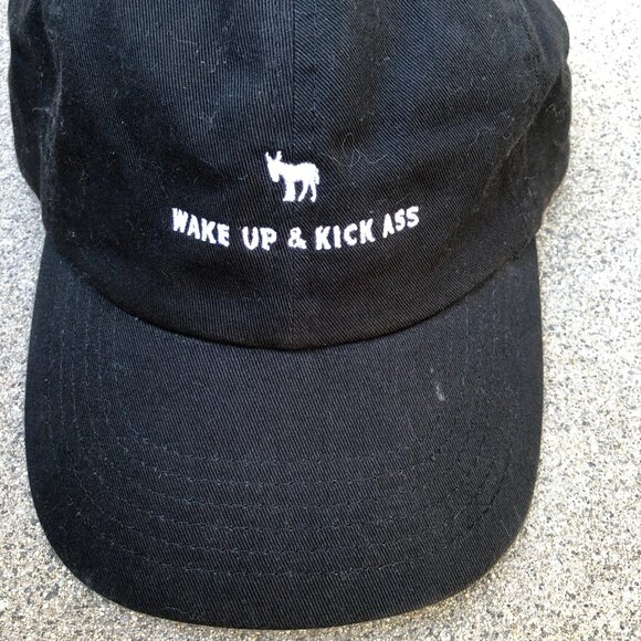 WAKE UP & KICK ASS Baseball Dad Hat Men's Black Adjustable Cap Donkey BRAND NEW - Picture 3 of 6